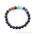 Custom Fancy Ladies 8MM 7Chakra Charm Blue GoldStone Bead Bracelets